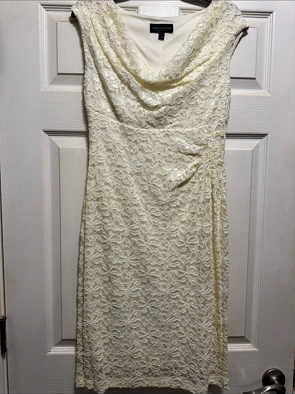 Connected Apparel Floral Lace Cowl Neck Dress Size 8 Like New